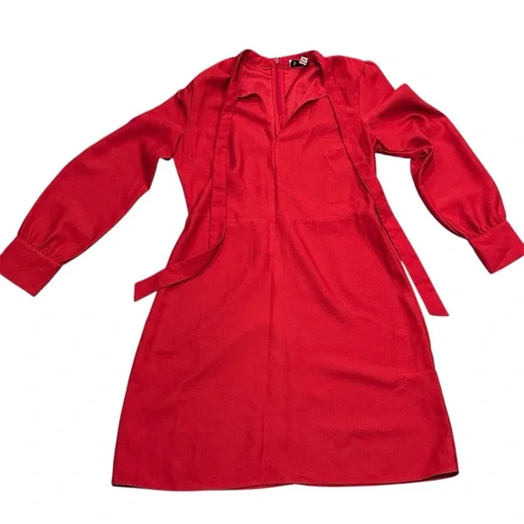 Warehouse Red Long Sleeve Tie Neck Dress Women’s UK 12 (US 8) - Picture 2 of 6